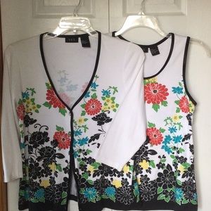 RQT size large multi colored Spring tank & 3/4 sleeve sweater set